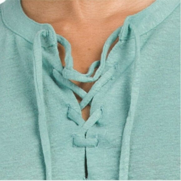 NWT Lucky Brand Women's Linen Sleeveless Tie Neck Hi Low Ruffle Hem Top - Picture 2 of 10